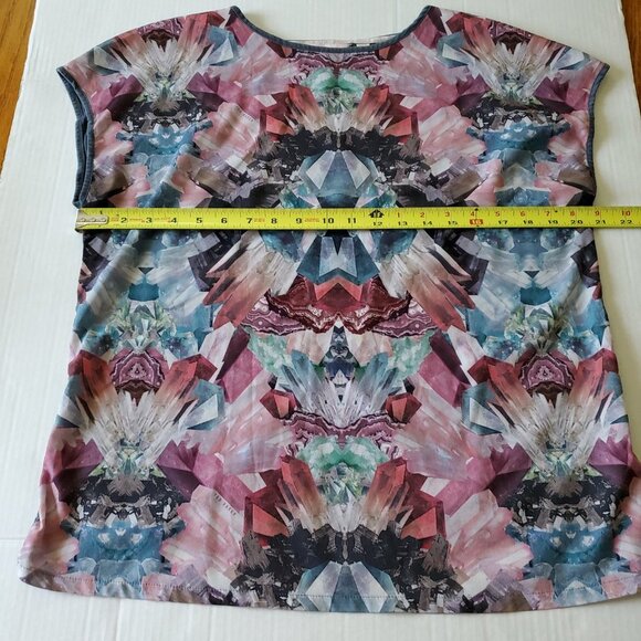 Ted Baker Artsy Abstract Multicolor Short Sleeve Lyocell Blouse Size 4 - Picture 10 of 13
